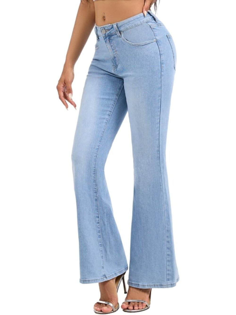 Vintage Mid Rise Flare Bell Bottom Jeans for Women - Slim Bootcut Denim Pants